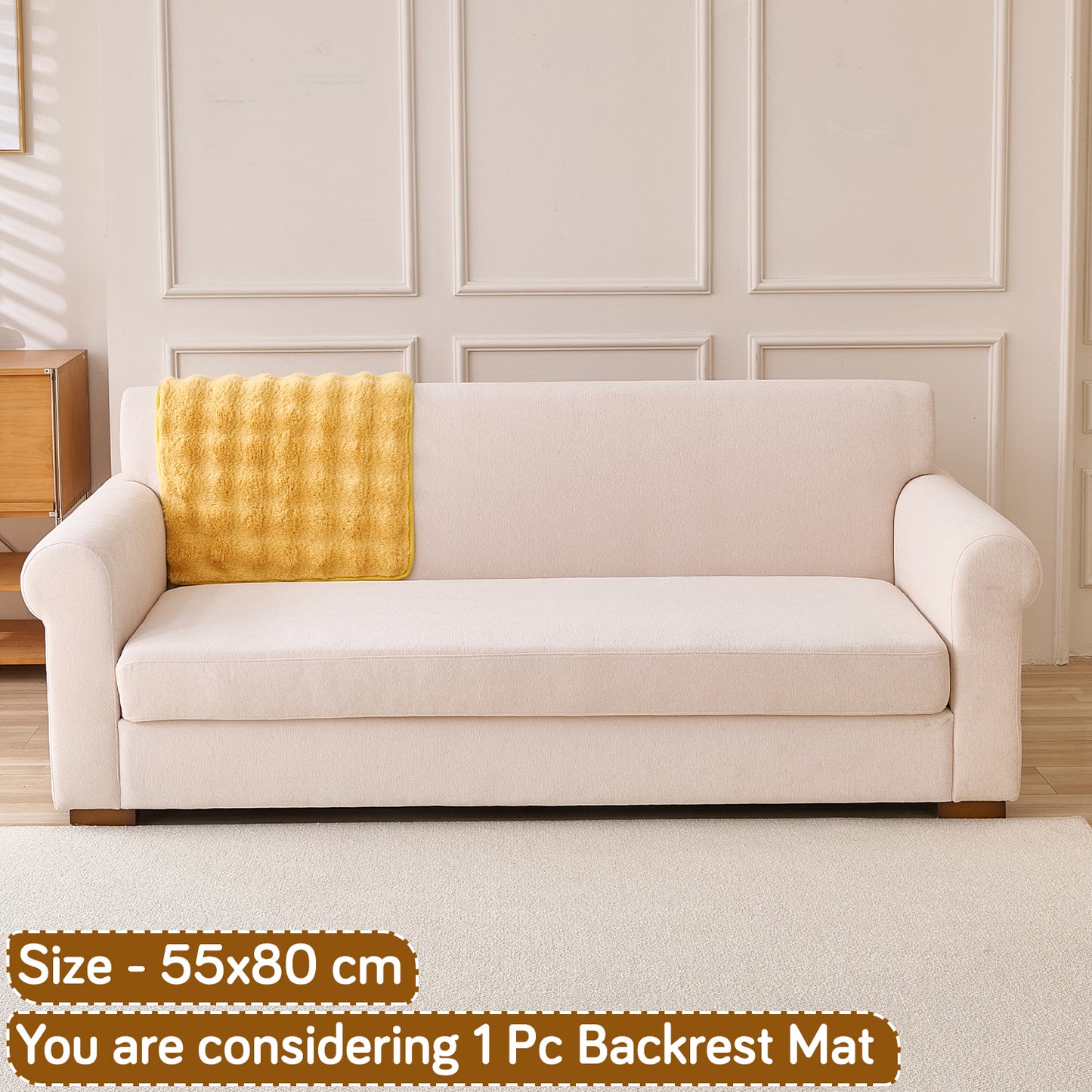 'FurHug' Premium Faux Rabbit Fur Sofa Seat Mats, Honey Yellow