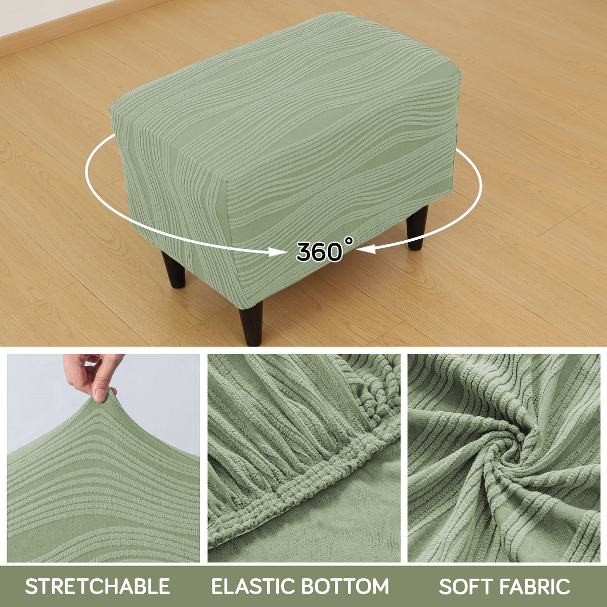 Nestiva Series Knitting Jacquard Stretchable Footstool Cover - Pastel Green