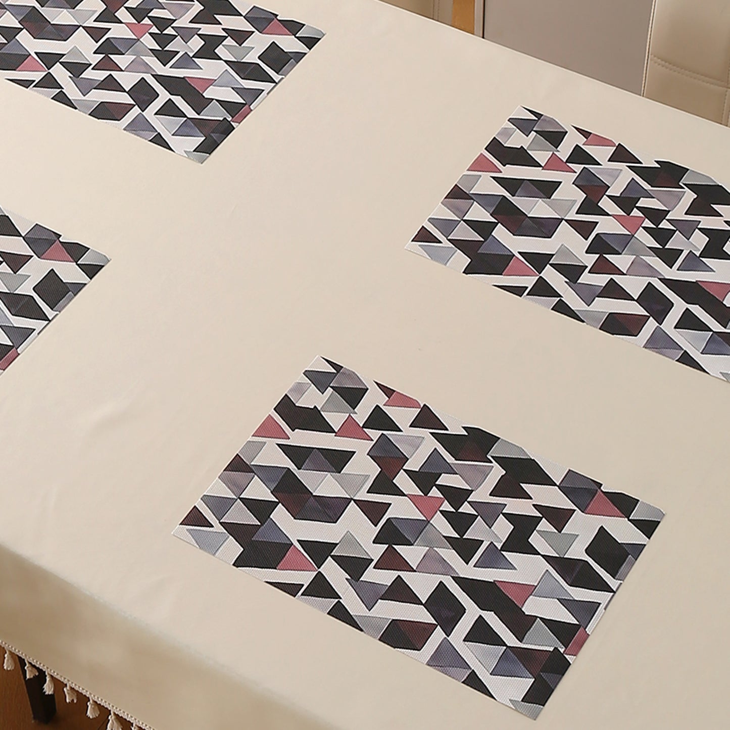 Color Splash PVC Mats for Dining Table, Triangular Mosaic - Burgundy Red