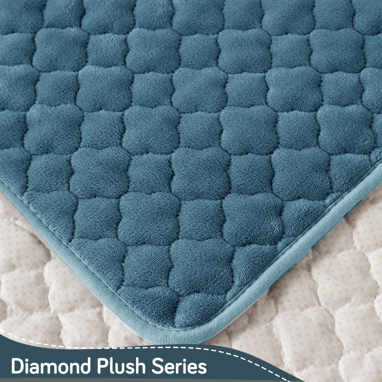 Diamond Plush Pebble Quilted Sofa Cover Mat, Blue