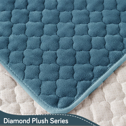 Diamond Plush Pebble Quilted Sofa Cover Mat, Blue