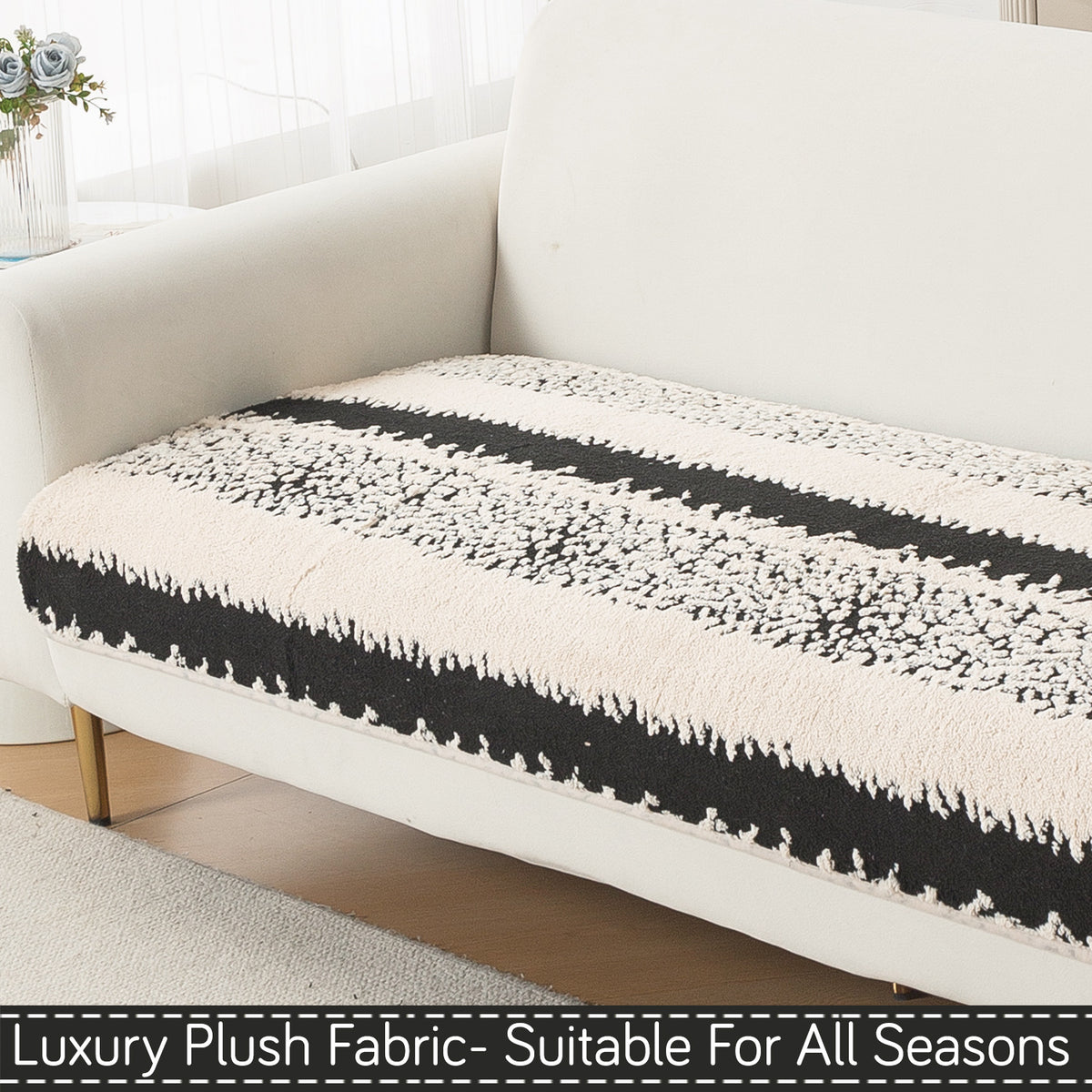 Luxury Plush Sherpa Anti-Slip Sofa Cover Mat, 'Noirea Series'| Textured Stripe