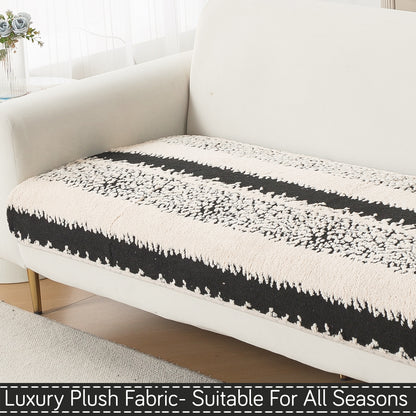 Luxury Plush Sherpa Anti-Slip Sofa Cover Mat, 'Noirea Series'| Textured Stripe