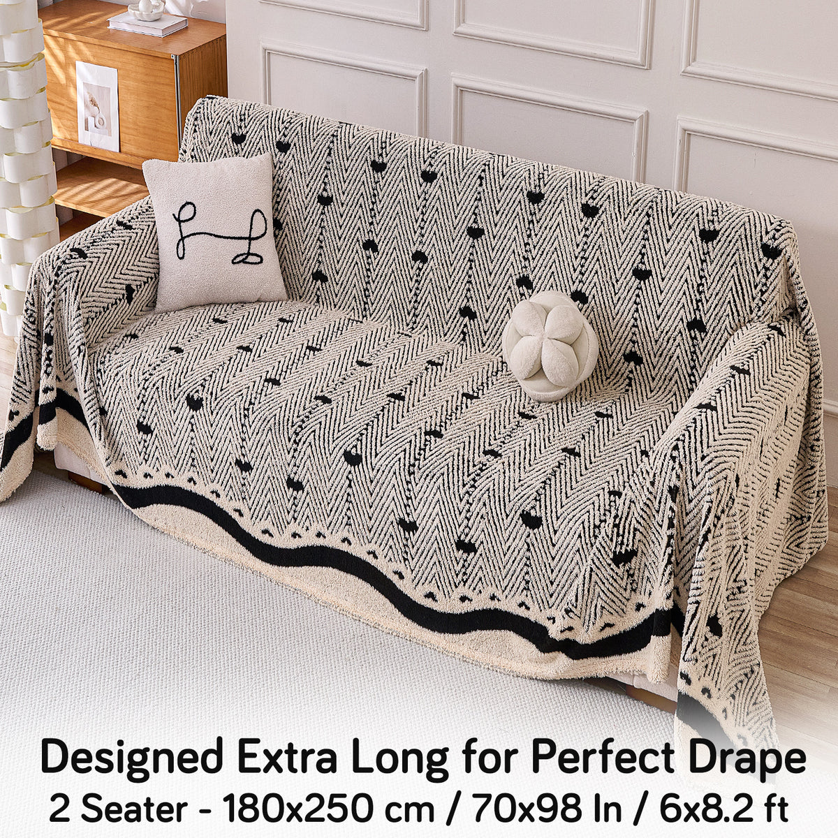 Buy Jade Black Cream Colour Cozy Heart Series Luxury Plush Sofa Throw – 2 Seater Sofas | HOKIPO