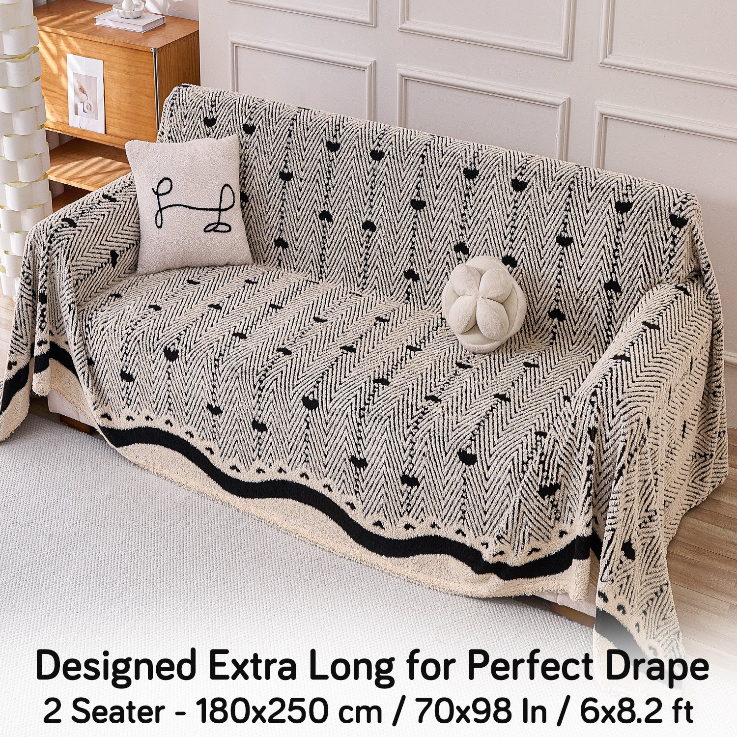 Buy Jade Black Cream Colour Cozy Heart Series Luxury Plush Sofa Throw – 2 Seater Sofas | HOKIPO