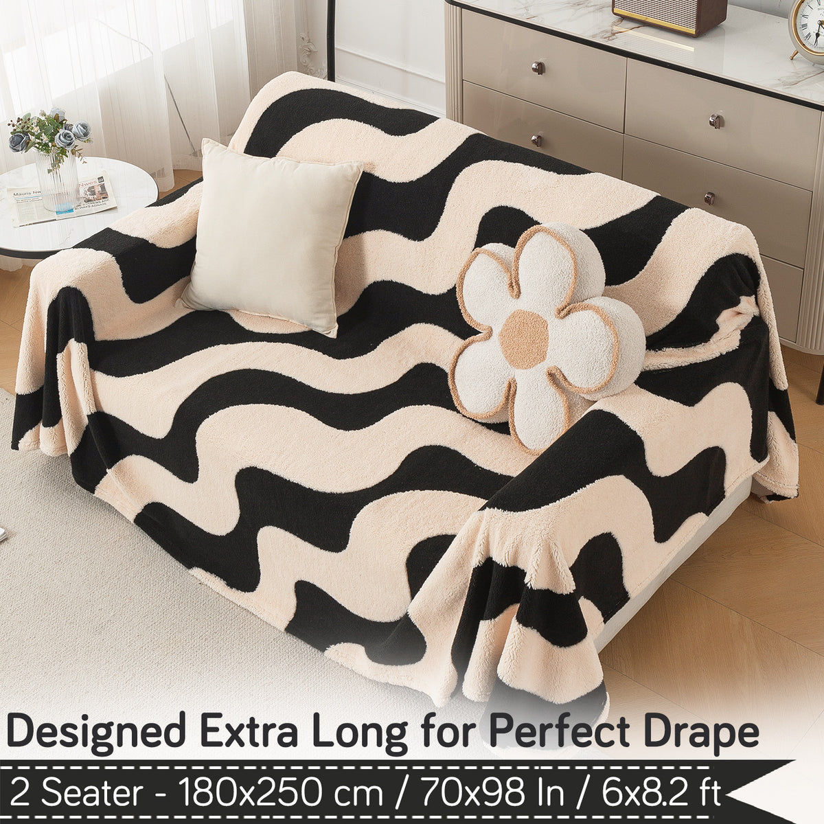 Buy Wavy Stripe Noirea Series Luxury Plush Sofa Throw – 2 Seater Sofas | HOKIPO