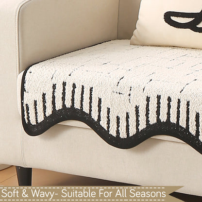 Premium Supple Soft Wavy with Curve Sofa Cover Mat, Off-White