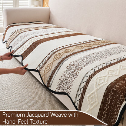 'Valenca Wavy Luxe Series' Boho Geometry Sofa Cover Mat, Brown