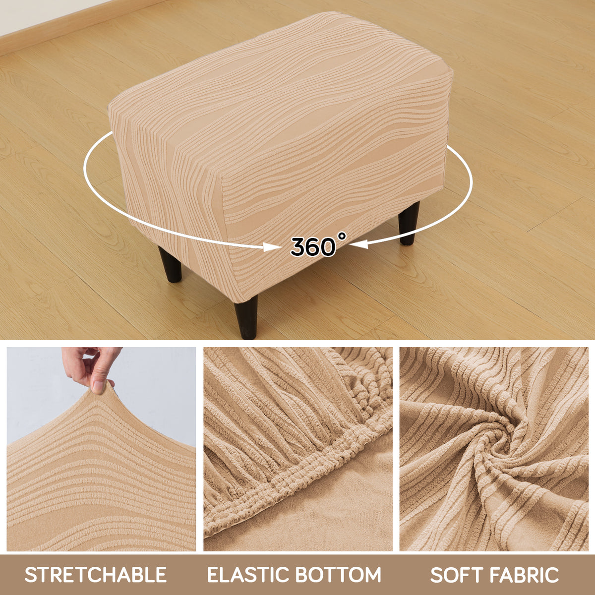 Nestiva Series Knitting Jacquard Stretchable Footstool Cover - Blush Beige
