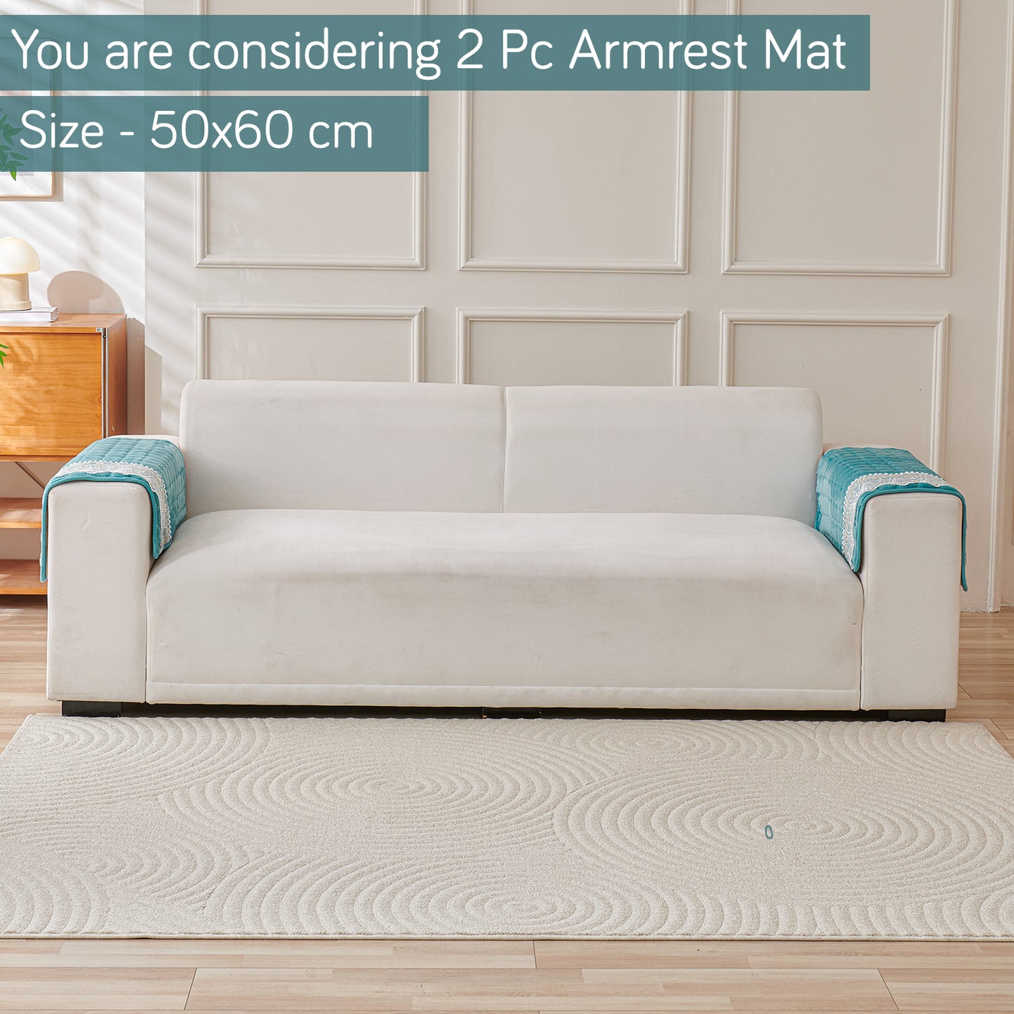 BelleLace Series Imperial Milk Velvet Sofa Cover Mat with Lace Design - Teal