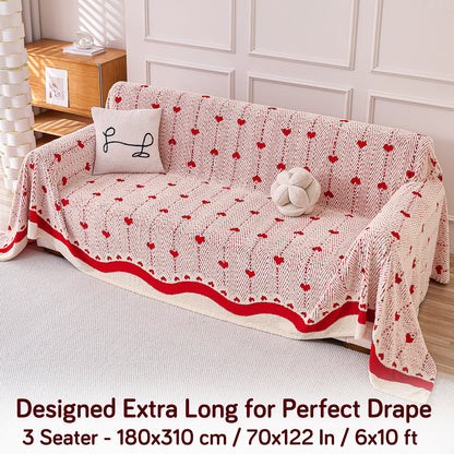 Buy Cherry Cream Colour Cozy Heart Series Luxury Plush Sofa Throw – 3 Seater Sofas | HOKIPO