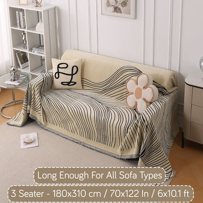 WaveLoom Collection Printed Chenille Sofa Cover Throw, Navy Blue