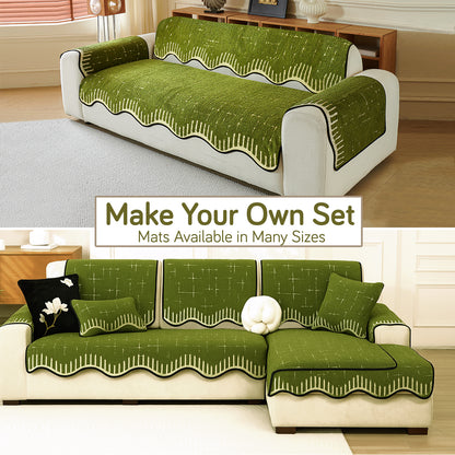 Premium Supple Soft Wavy Sofa Cover Mat, Green