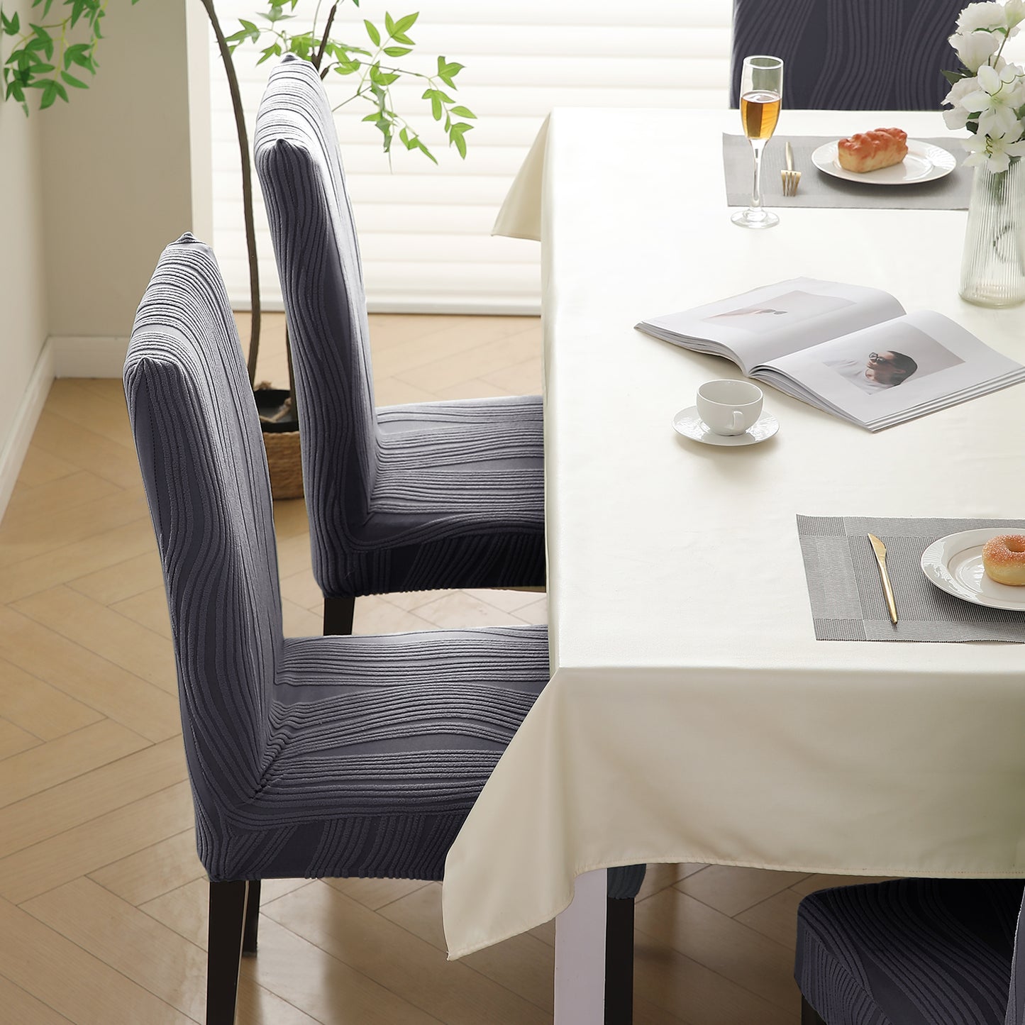 Nestiva Series Stretchable Knitting Jacquard Chair Cover - Porpoise Grey