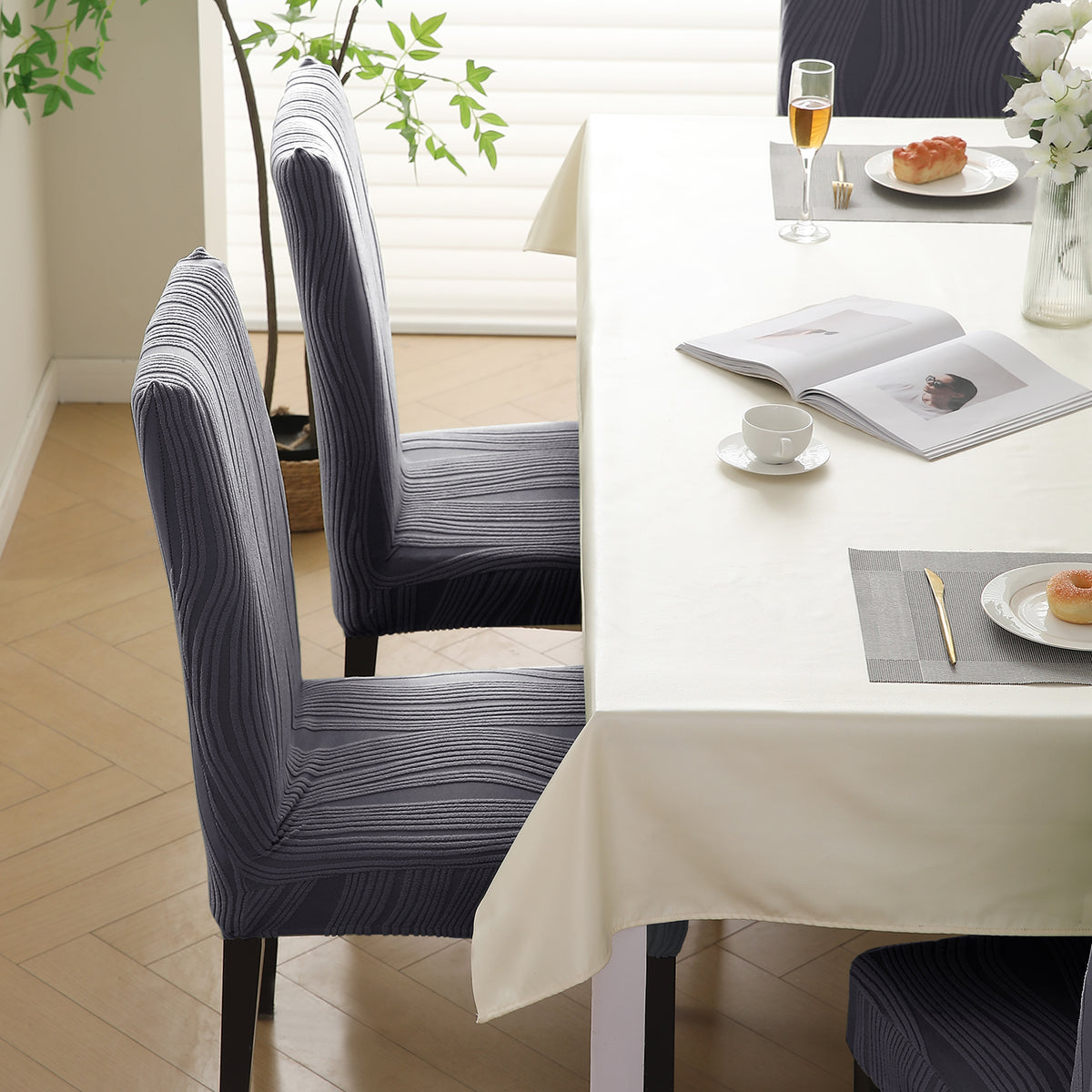 Nestiva Series Stretchable Knitting Jacquard Chair Cover - Porpoise Grey