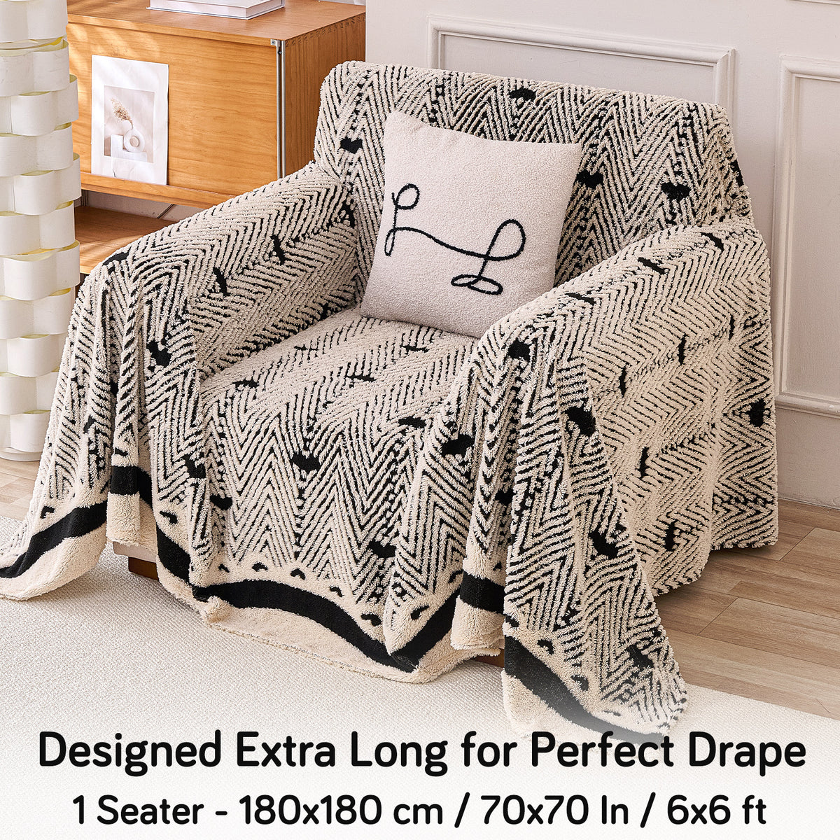 Buy Jade Black Cream Colour Cozy Heart Series Luxury Plush Sofa Throw – Single Seater Sofas | HOKIPO