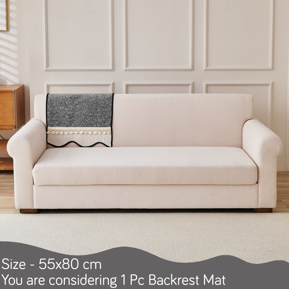 'Wavy Royale Series' Thick Woven Weave Chenille Sofa Cover with Tassel, Moon Grey
