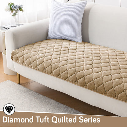 Diamond Tuft Plush Sofa Cover Mat, Sand Beige