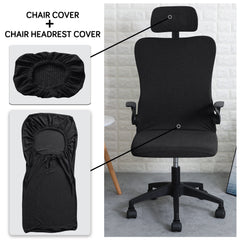 Stretchable Jacquard  Office Boss Chair Seat Chair Cover with Headrest Cover for Computer Desk Chair, Black