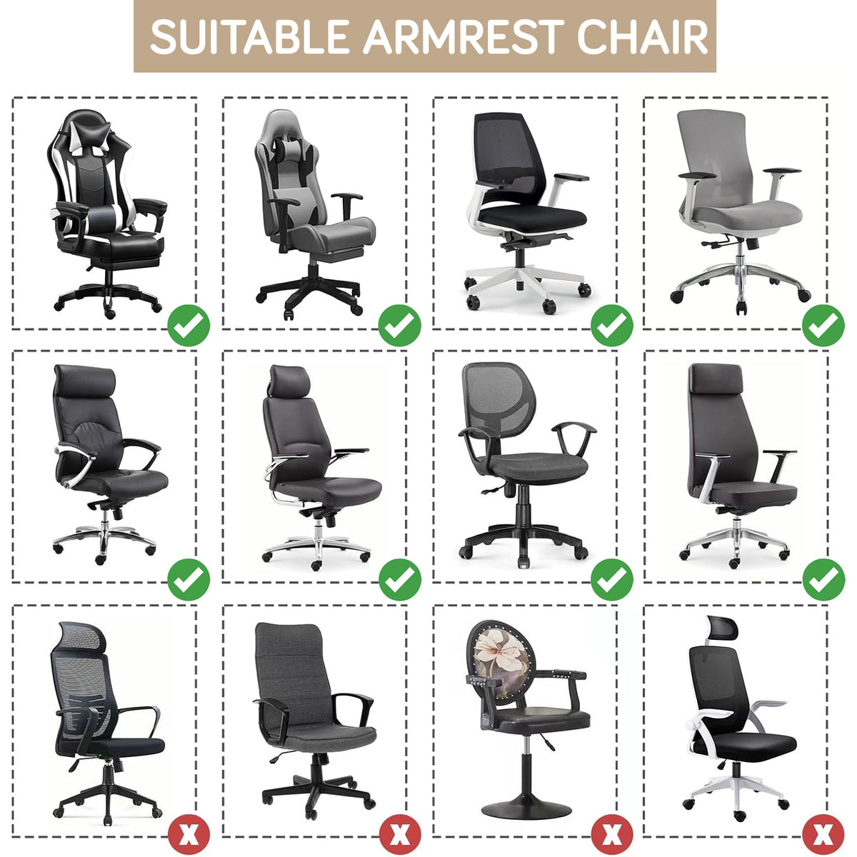 170gsm Jacquard Office Chair Arm Rest Cover (Elastic Style), 1 Pair, Beige