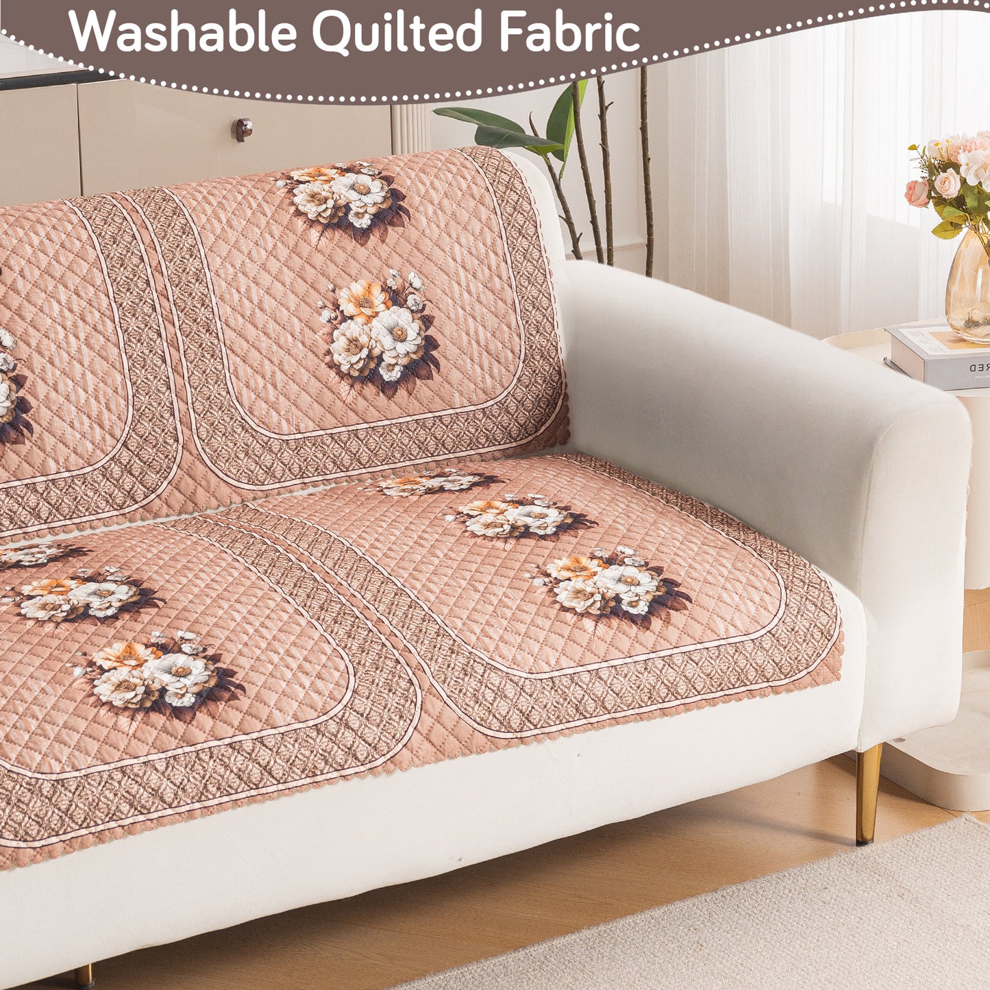 LoomVerse Quilted Sofa Cover Set Washable Sofa Panel for Seat & Back - Vintage Rosette
