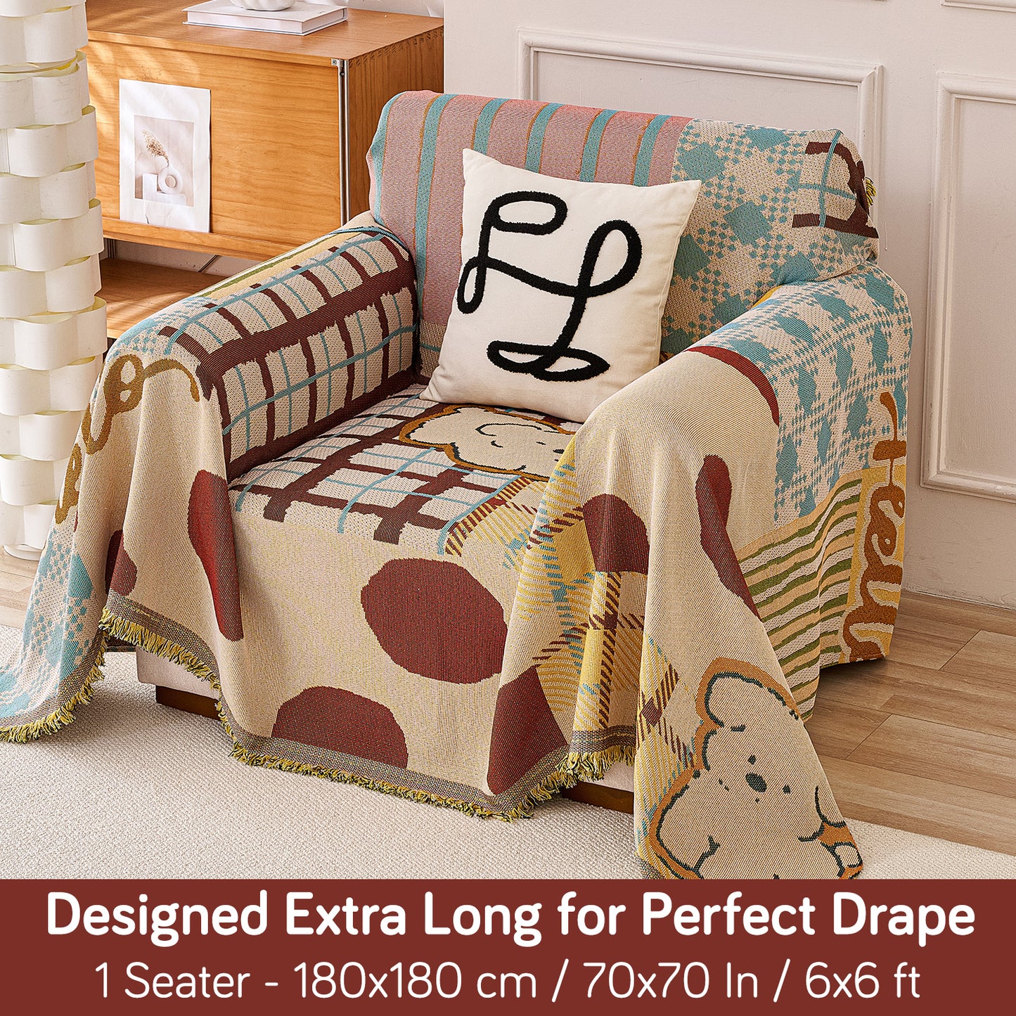 All-Season Chenille Sofa Throw, Patchwork Puppy Series