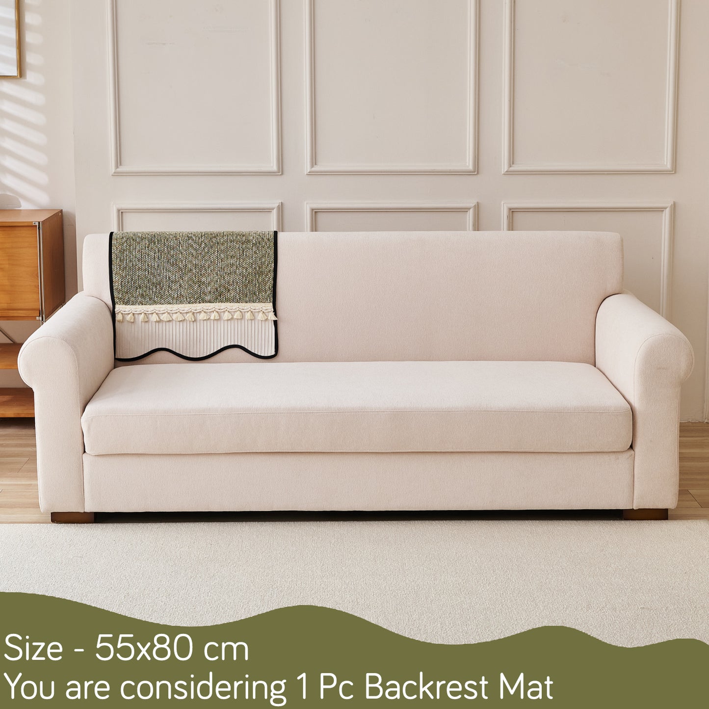 Thick Woven Weave Chenille Sofa Cover with Tassel|'Wavy Royale Series' Sage Green