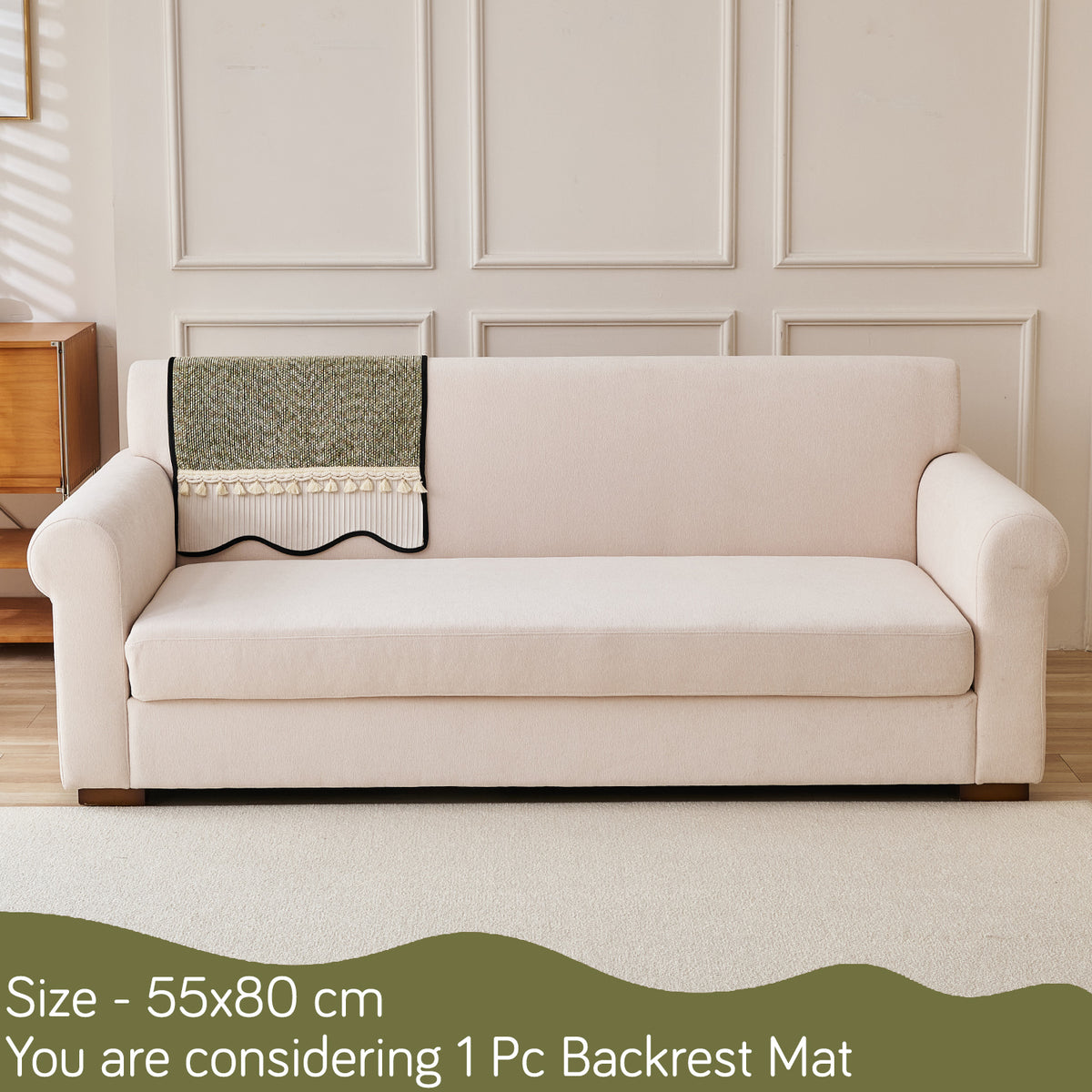 'Wavy Royale Series' Thick Woven Weave Chenille Sofa Cover with Tassel, Sage Green