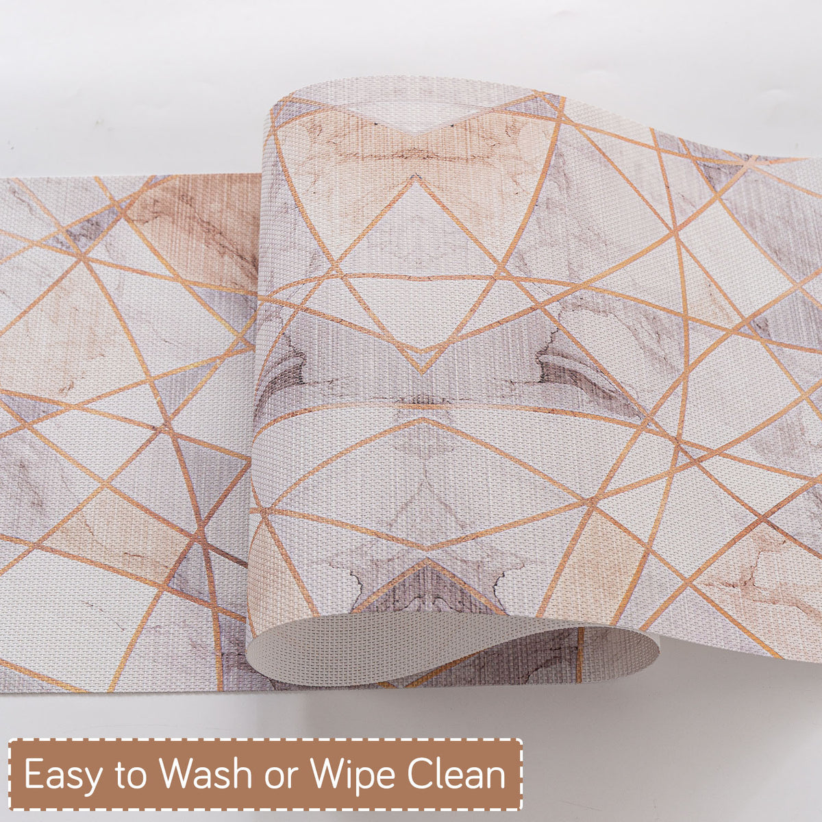 Marble Fusion PVC Mats for Dining Table, Angular Aura - Cream Gold