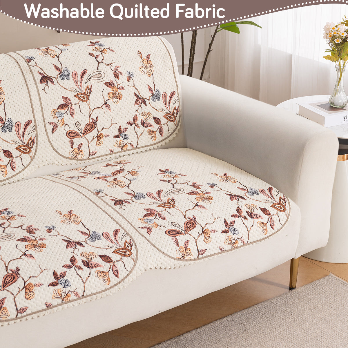 HeavenHue Fleece Soft Touch Quilted Sofa Cover Set – Washable Sofa Panel for Seat & Back - Autumn Whisper