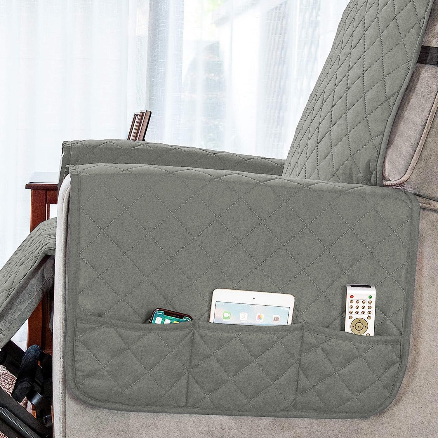 Waterproof Quilted Recliner Sofa Mat for One Seater Recliner Sofa, Light Grey