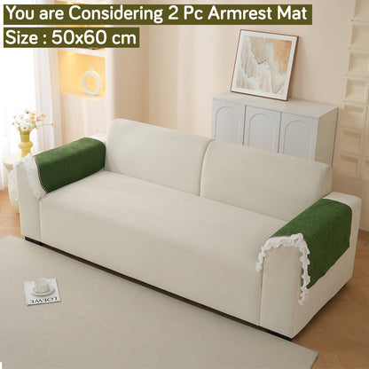 French Classic Frill Wavy Sofa Cover Mat, Dark Olive Green