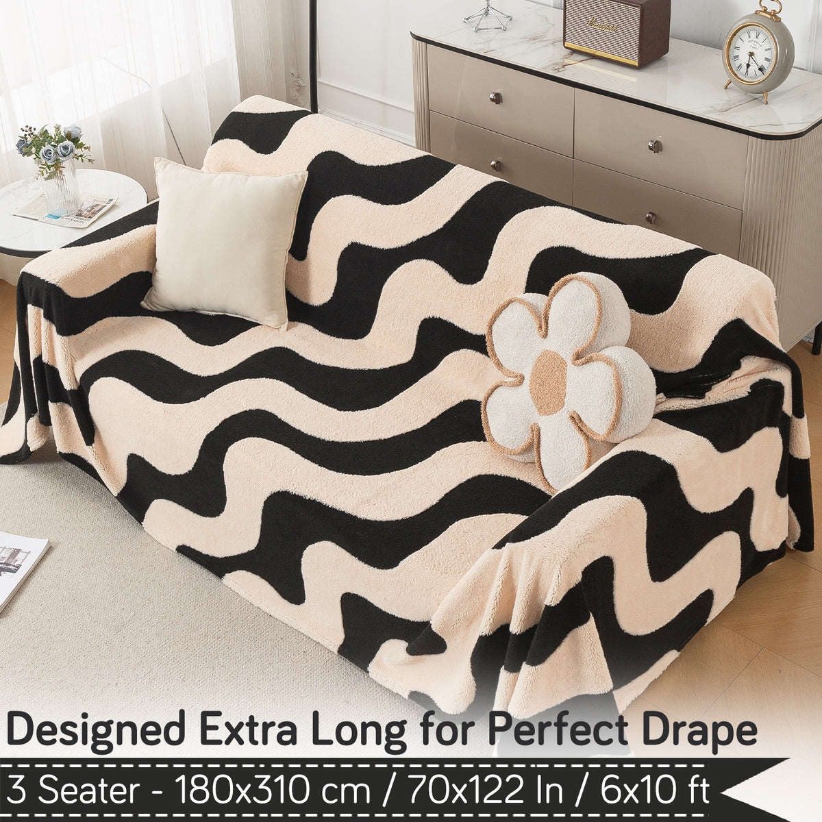 Buy Wavy Stripe Noirea Series Luxury Plush Sofa Throw – 3 Seater Sofas | HOKIPO