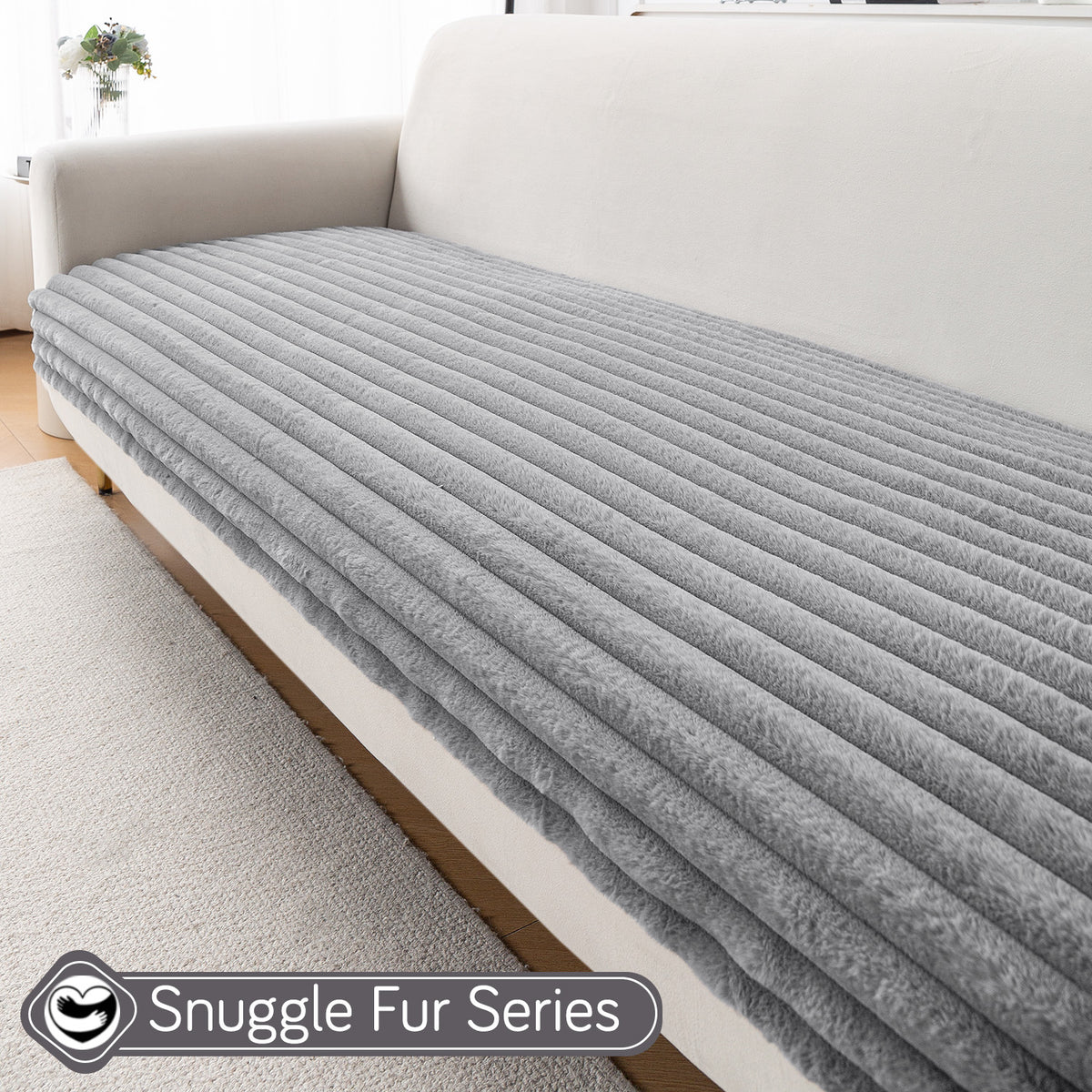 Faux Rabbit Fur Sofa Cover Combination Set, 'Snuggle Fur Series' Grey