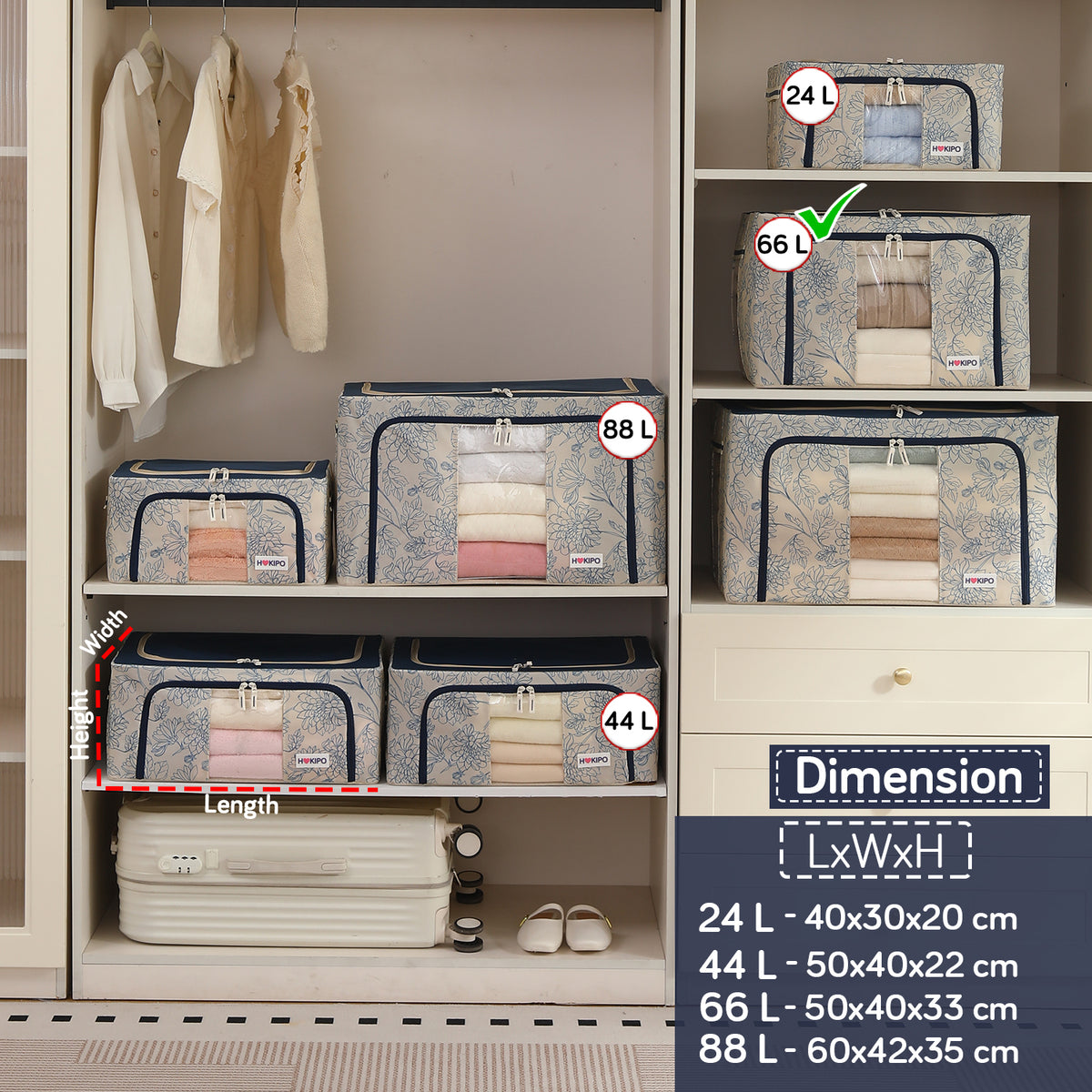 Foldable Cloth Storage Organizer for Wardrobe, Blue Blossom