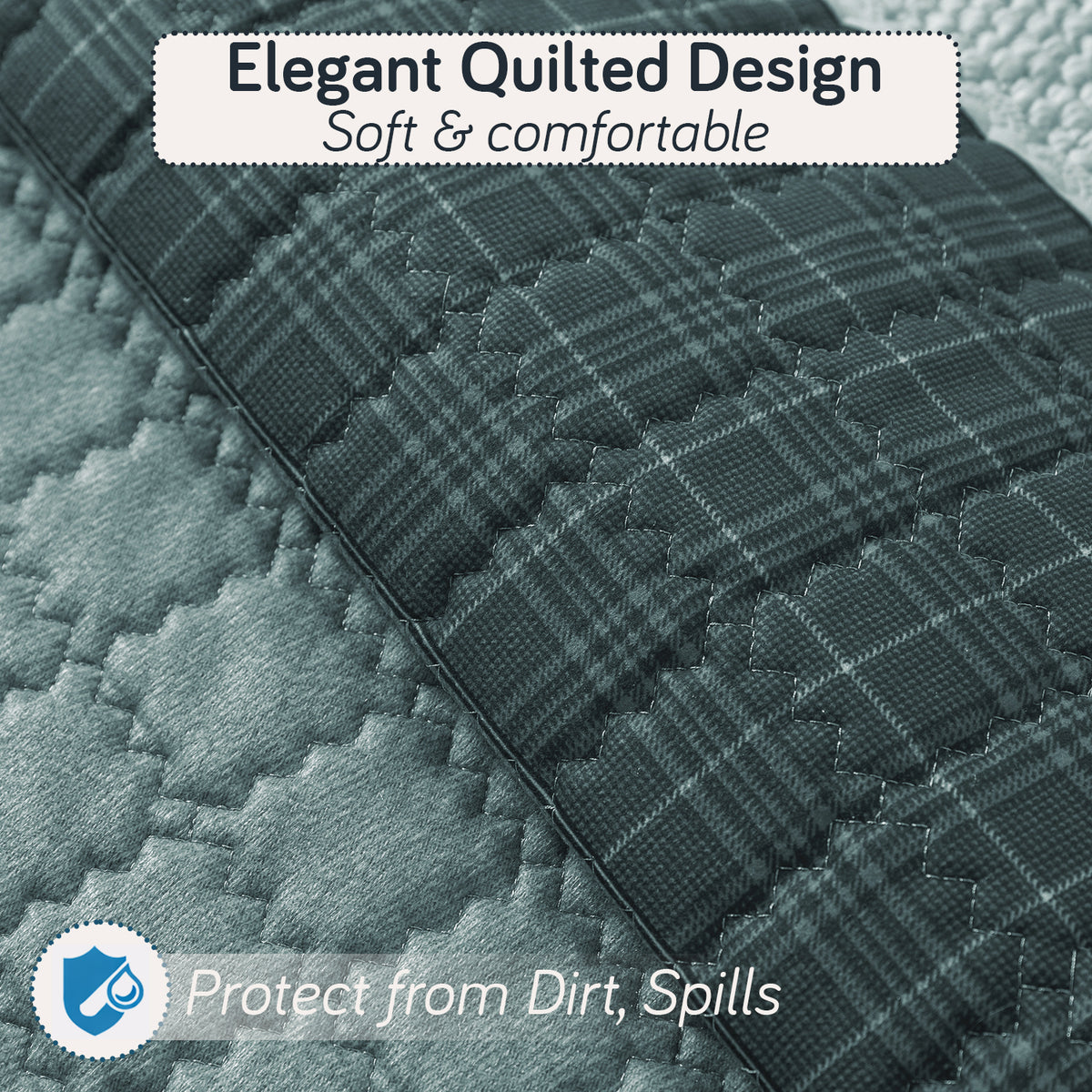 'Comfort Grid Series' Premium Quilted 5 (3+1+1) Seater Sofa Cover Set with Foam Filling | Oriental Blue