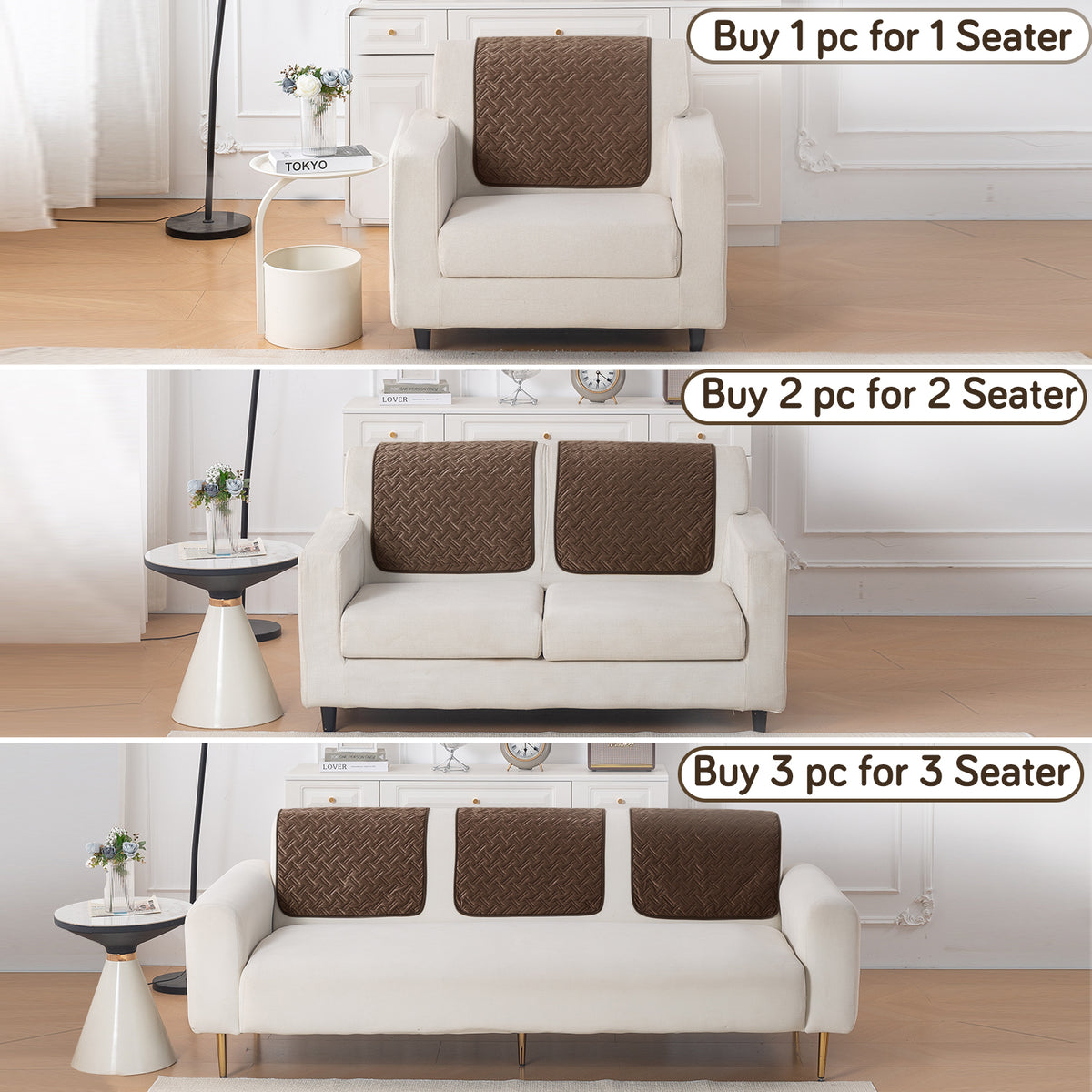Softline Quilted Sofa Cover Mat, Chocolate Brown