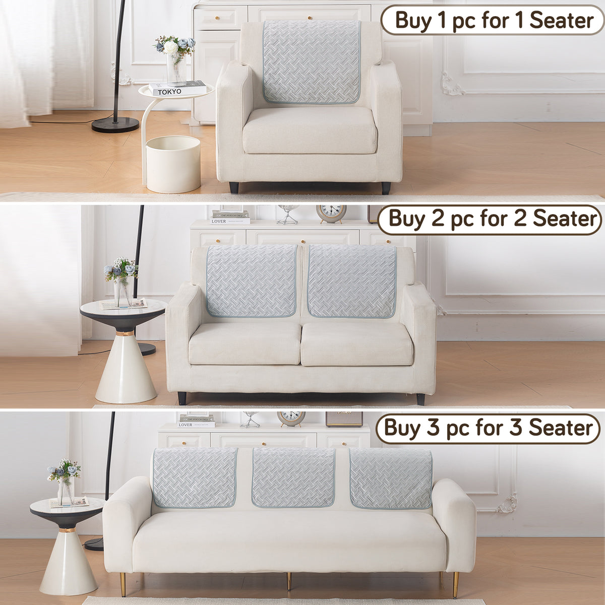 Softline Quilted Sofa Cover Mat, Ice Grey