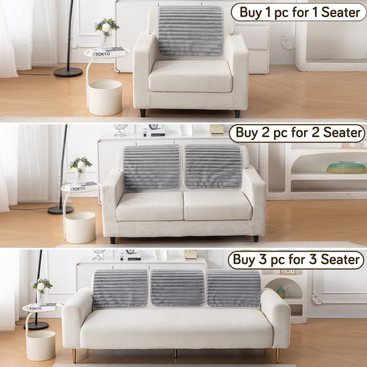 Faux Rabbit Fur Plush Anti-Slip Sofa Mat |Snuggle Fur Grey