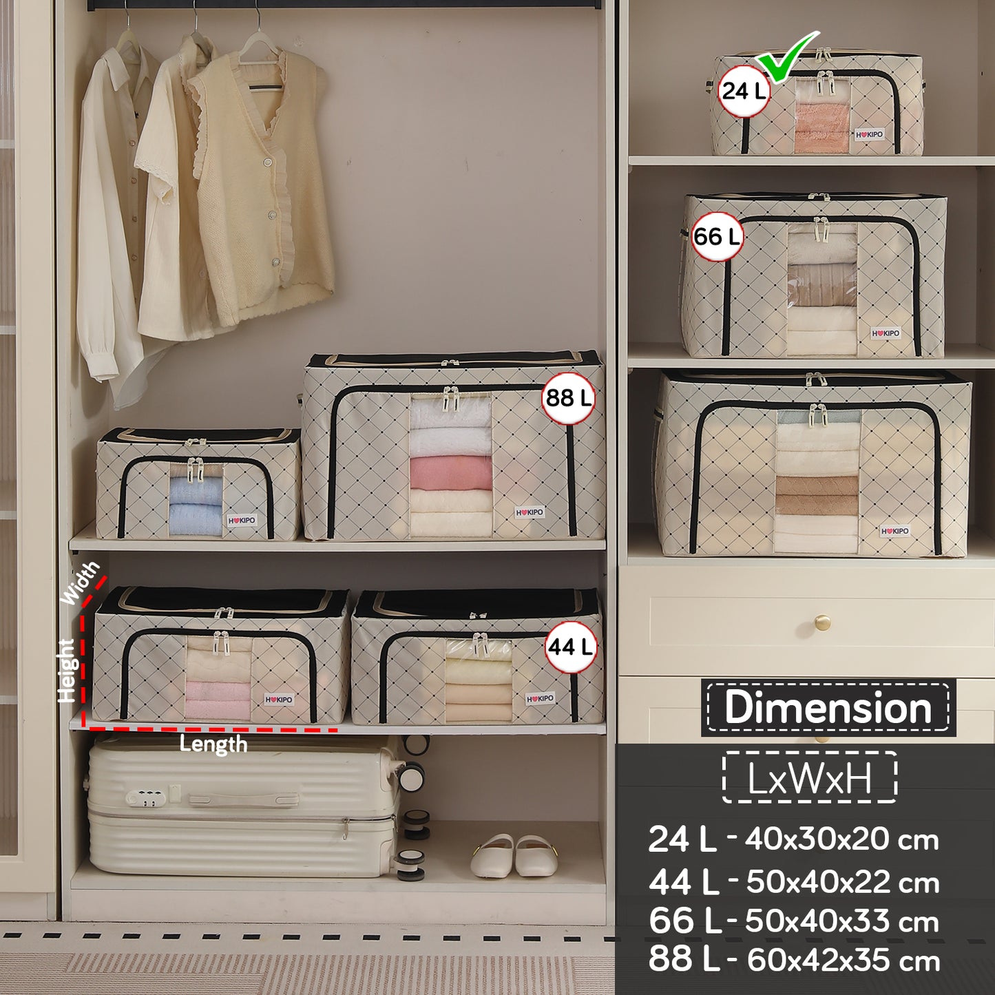 Folding Cloth Storage Box and Organizer for Wardrobe - Ivory Noir