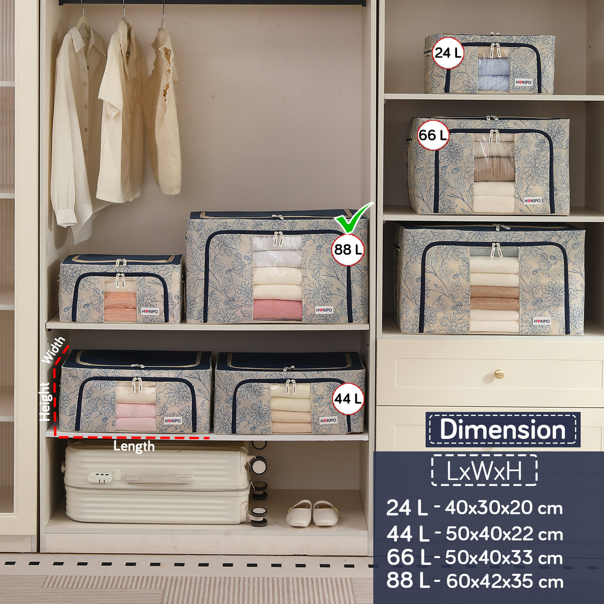 Foldable Cloth Storage Organizer for Wardrobe, Blue Blossom