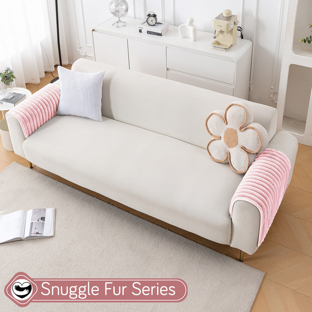 Faux Rabbit Fur Plush Anti-Slip Sofa Mat |Snuggle Fur Soft Pink
