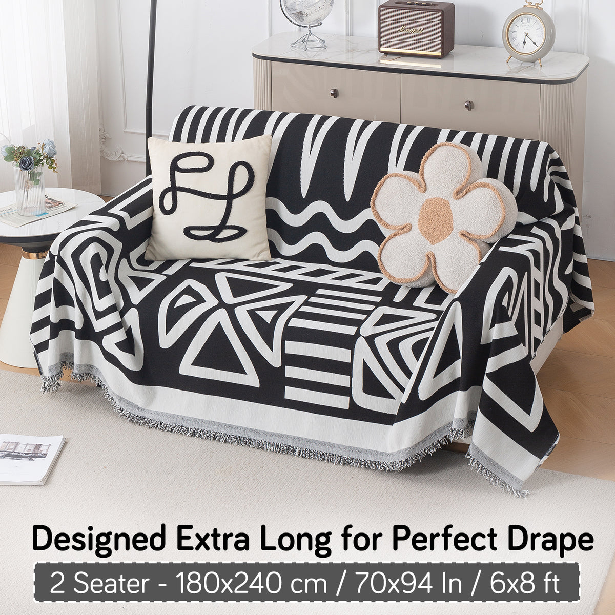 Urban Tribe Premium Chenille Fabric Sofa Cover Throw, Black