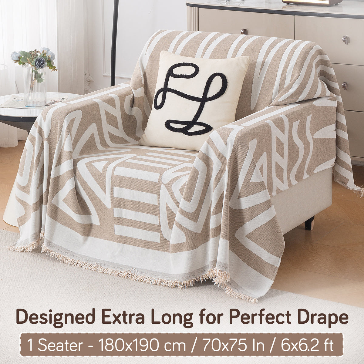 Buy Beige Colour Urban Tribe Premium Chenille Single Seater Sofa Throw | HOKIPO