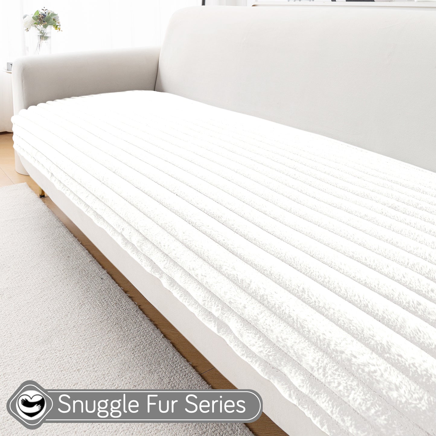 Faux Rabbit Fur Sofa Cover Combination Set, 'Snuggle Fur Series' Pearl White