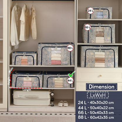 Foldable Cloth Storage Organizer for Wardrobe, Blue Blossom
