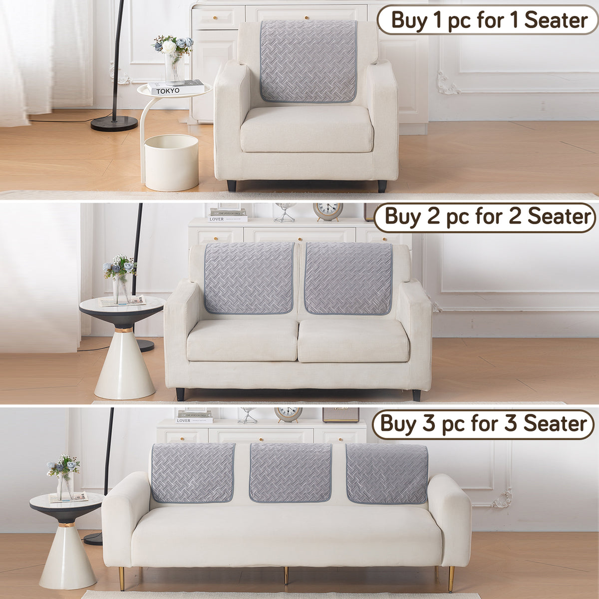 Softline Quilted Sofa Cover Mat, Arctic Grey
