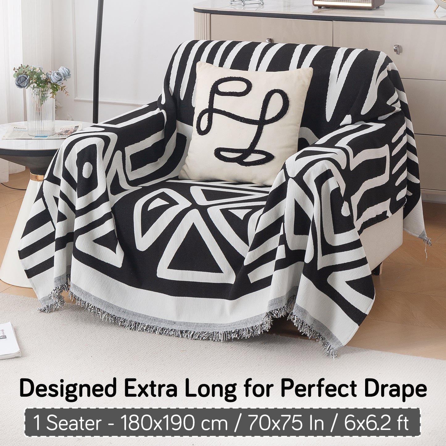 Buy Black Colour Urban Tribe Chenille Single Seater Sofa Throw | HOKIPO