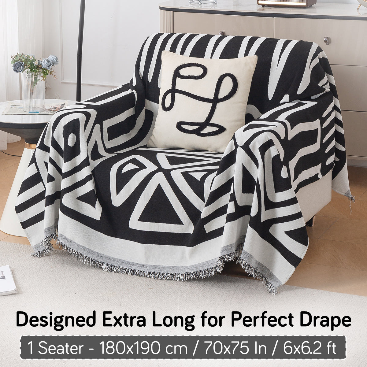 Buy Black Colour Urban Tribe Chenille Single Seater Sofa Throw | HOKIPO
