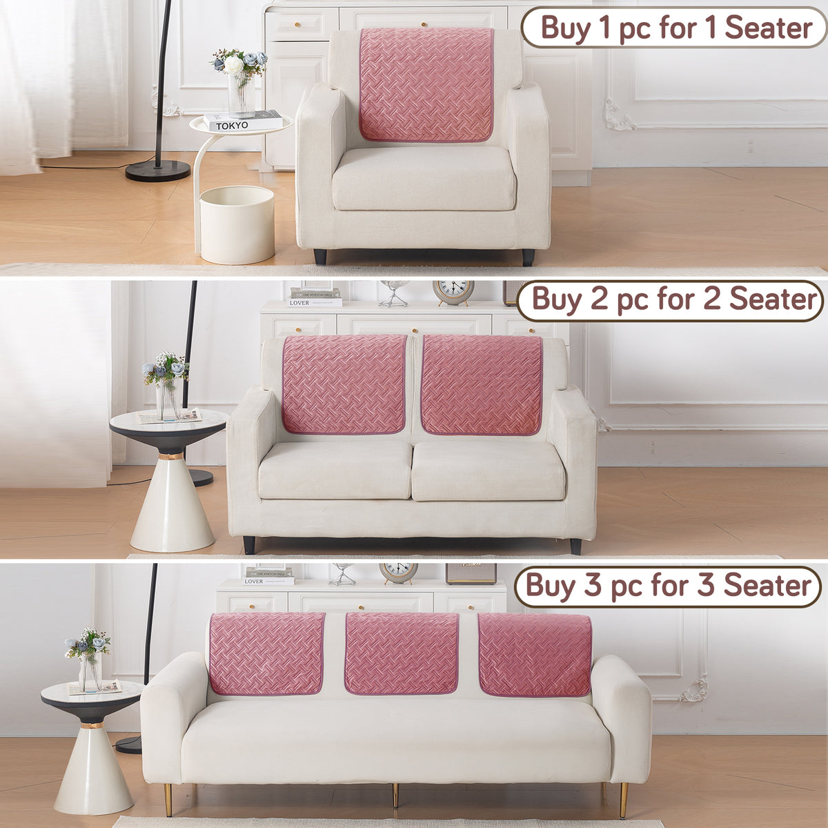 Softline Quilted Sofa Cover Mat, Dusty Rose Pink